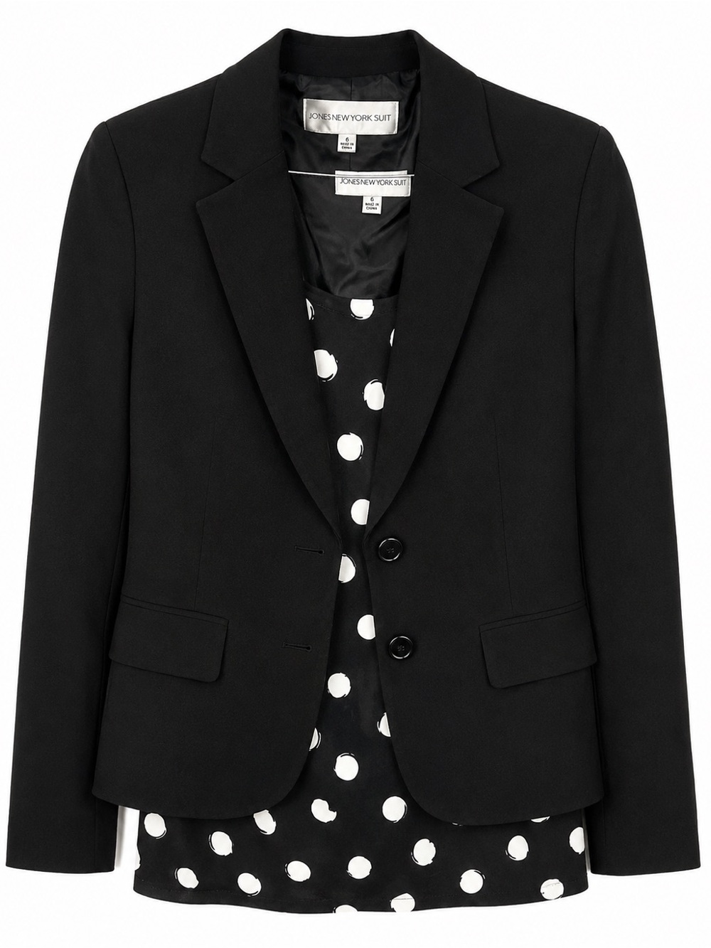 Vintage Jones New York Black White Polka Dot Skirt Suit Set 3pc Blazer - Size 6